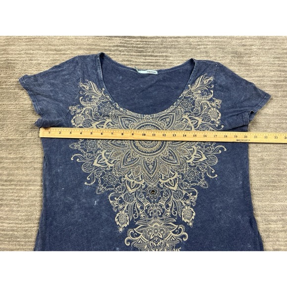 Maurices Top Womens XL Blue Short Sleeve Embellished Made in USA Cotton Blend - Picture 5 of 13